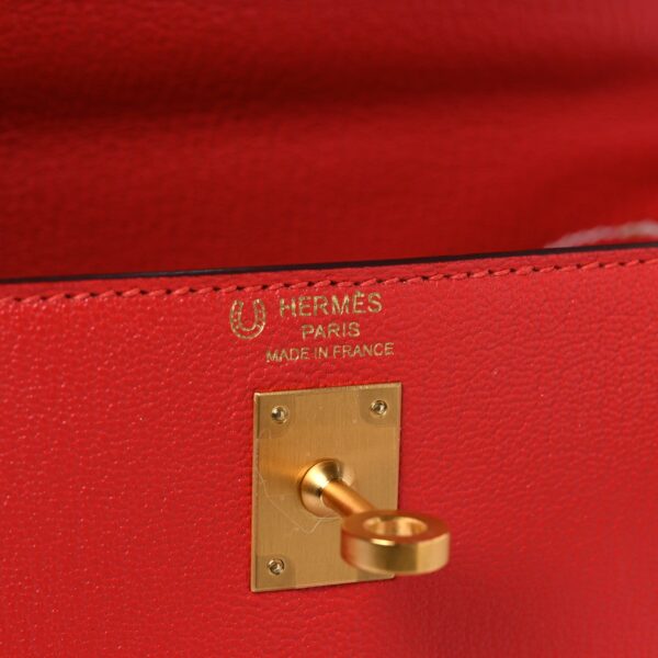 Chevre Chandra Bi-Color Horseshoe Kelly Sellier 25 Rouge De Coeur Etoupe