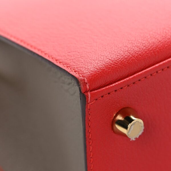 Chevre Chandra Bi-Color Horseshoe Kelly Sellier 25 Rouge De Coeur Etoupe