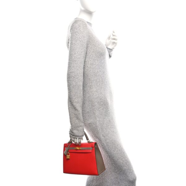 Chevre Chandra Bi-Color Horseshoe Kelly Sellier 25 Rouge De Coeur Etoupe