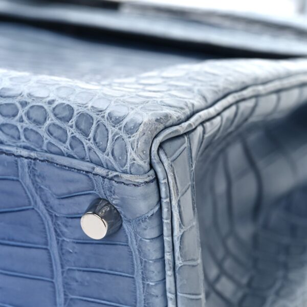 Matte Porosus Crocodile Kelly 35 Bleu Brighton