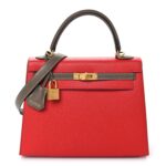 Chevre Chandra Bi-Color Horseshoe Kelly Sellier 25 Rouge De Coeur Etoupe