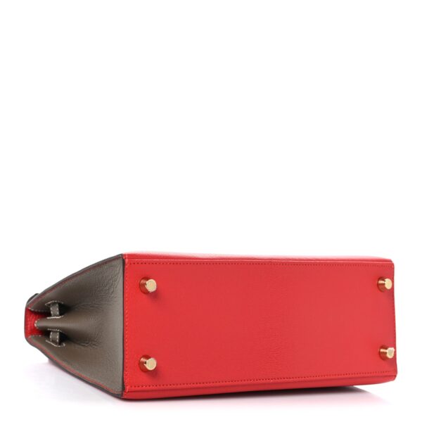 Chevre Chandra Bi-Color Horseshoe Kelly Sellier 25 Rouge De Coeur Etoupe