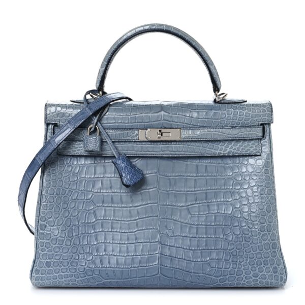 Matte Porosus Crocodile Kelly 35 Bleu Brighton