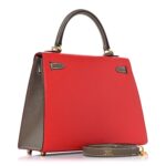 Chevre Chandra Bi-Color Horseshoe Kelly Sellier 25 Rouge De Coeur Etoupe